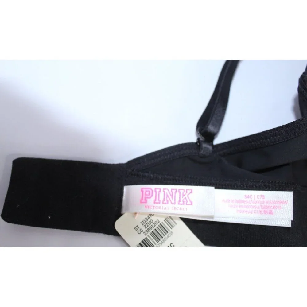 Pink By Victoria Secret 34 C Pink Black Solid‎ Lightly Padded Unwired NWT